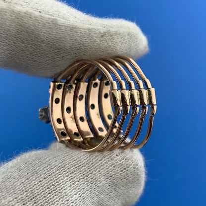 Estate 14K Rose Gold Sapphire Diamond Cluster September Occasion Wide Harem Ring