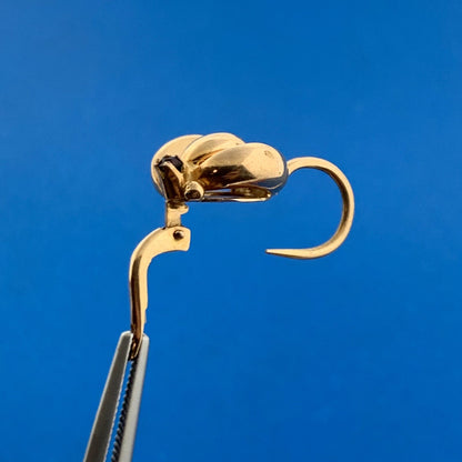 Vintage Hallmarked 18K 750 Yellow Gold Garnet Modernist Leverback Earrings