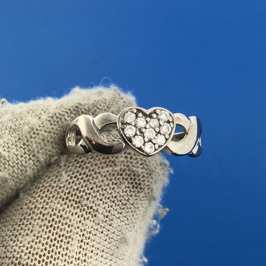 Stunning Sterling Silver 925 Sparkling CZ Openwork Twisting Heart Ring Size 6.25