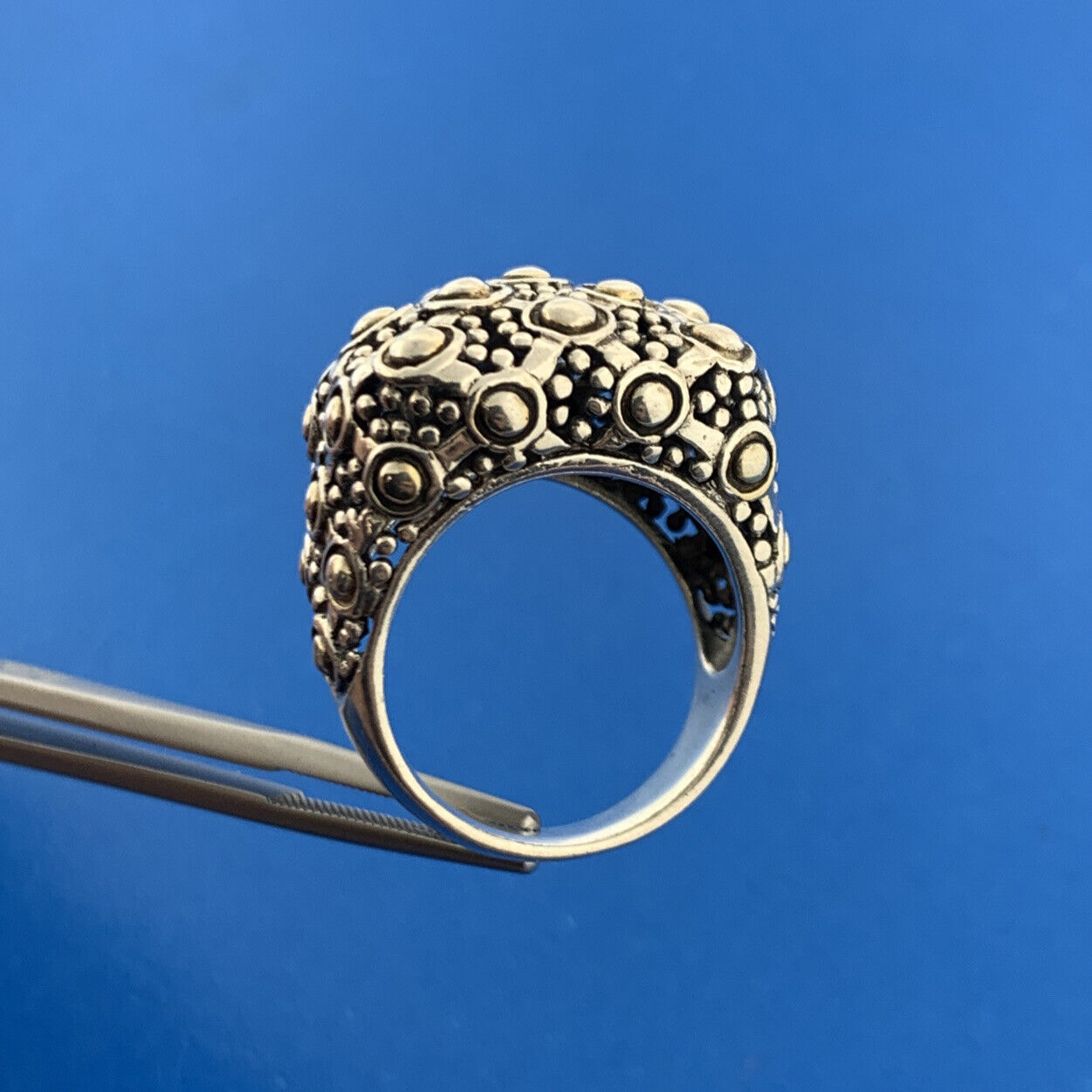 Sterling Silver 925 Beaded Filigree Gothic Design Statement Dome Cocktail Ring