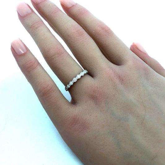 Designer CI 14K White Gold Round Diamond Hexagon Wedding Anniversary Band Ring