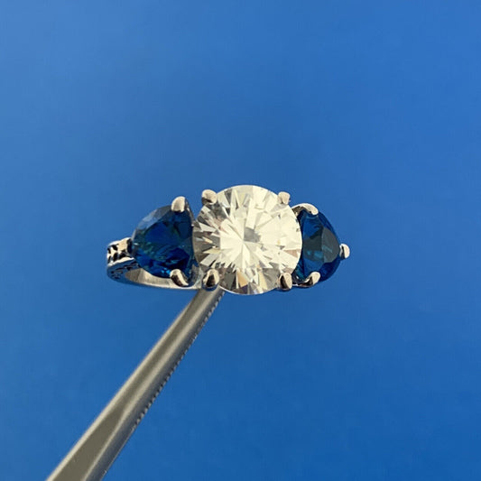Sterling Silver 925 Blue White Cubic Zirconia CZ Cocktail Ring Vintage Style