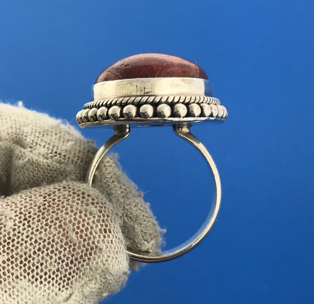 Designer Doug Paulus DP India Silver Sterling 925 Red Jasper Statement Ring