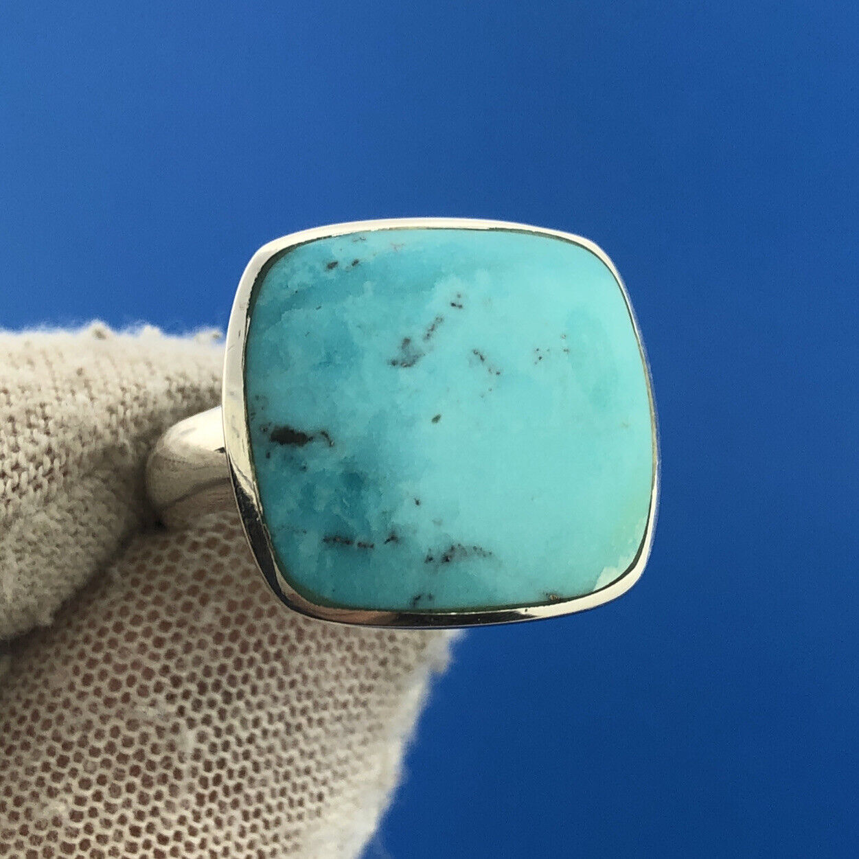 Stunning Sterling Silver 925 Cushion Cabochon Larimar Statement Ring Size 6