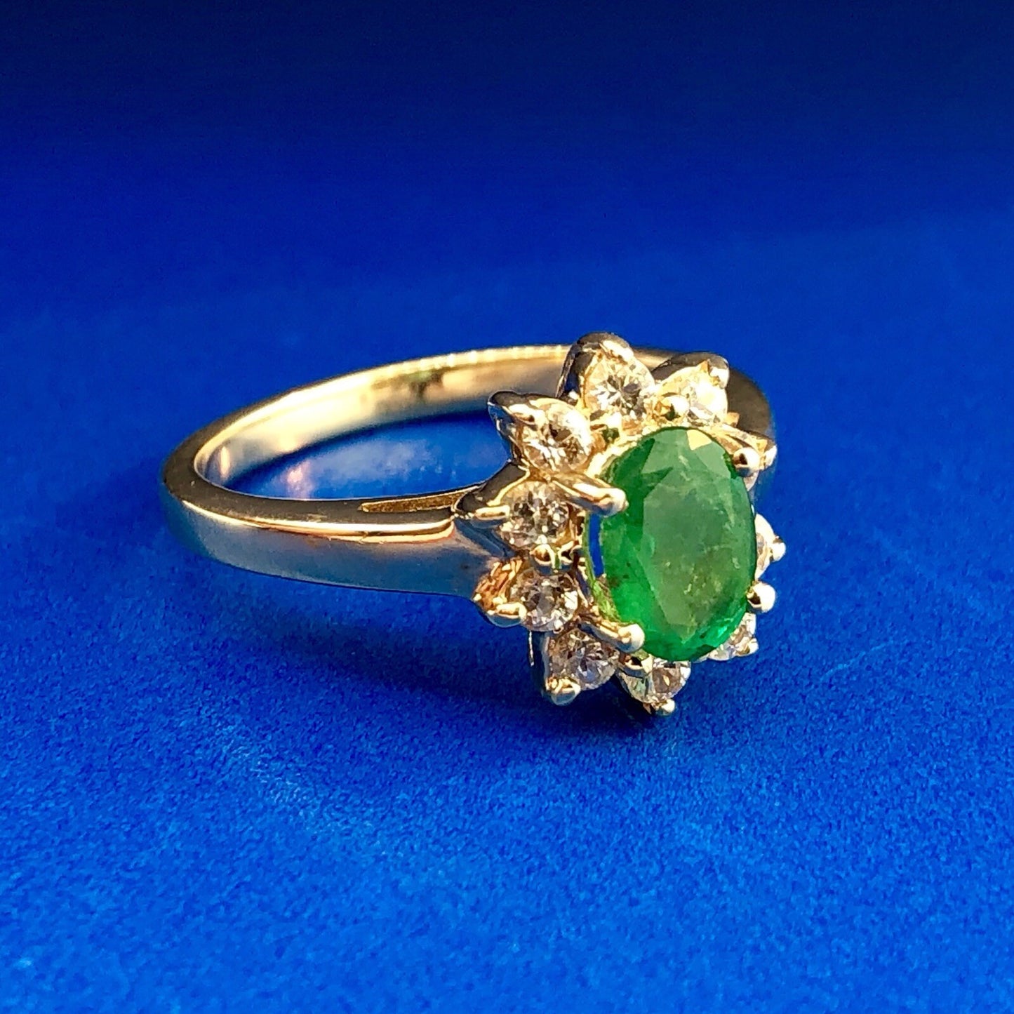 Estate 10K Yellow Gold Emerald Diamond May Anniversary Engagement Ring