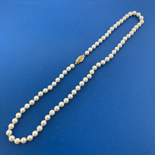 14K Yellow Gold Hand Knotted Pearl June Anniversary Bridal Necklace