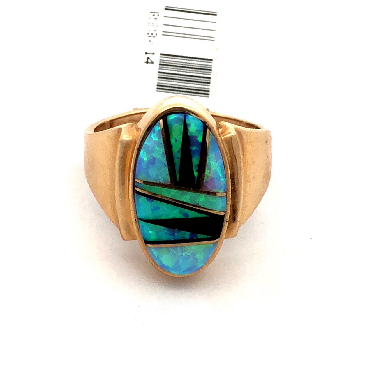 Calvin Begay Navajo 14K Yellow Gold Opal Onyx Storyteller Statement Ring