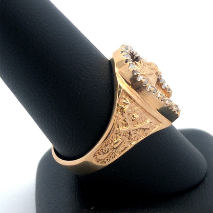 Vintage Designer 10K Yellow Gold Diamond Horse Head Horse Shoe Good Luck Ring
