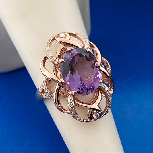 EFFY 14K Rose Gold Amethyst Diamond Accent February Anniversary Statement Ring