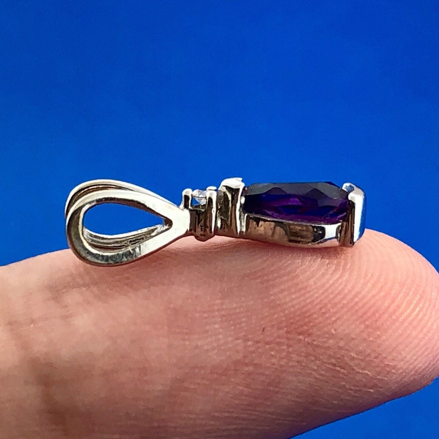 Designer AE 14K White Gold Amethyst Diamond February Occasion Teardrop Pendant