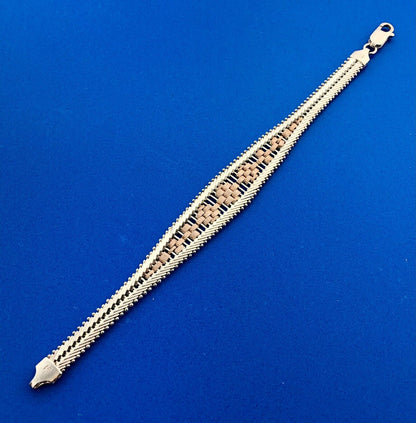 Designer Milor Italy 925 Sterling Silver Copper Two Toned Diamond Cut Bracelet