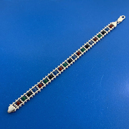 Designer Milor 925 Sterling Silver Riccio Rolling Mixed Gemstone Bead Bracelet