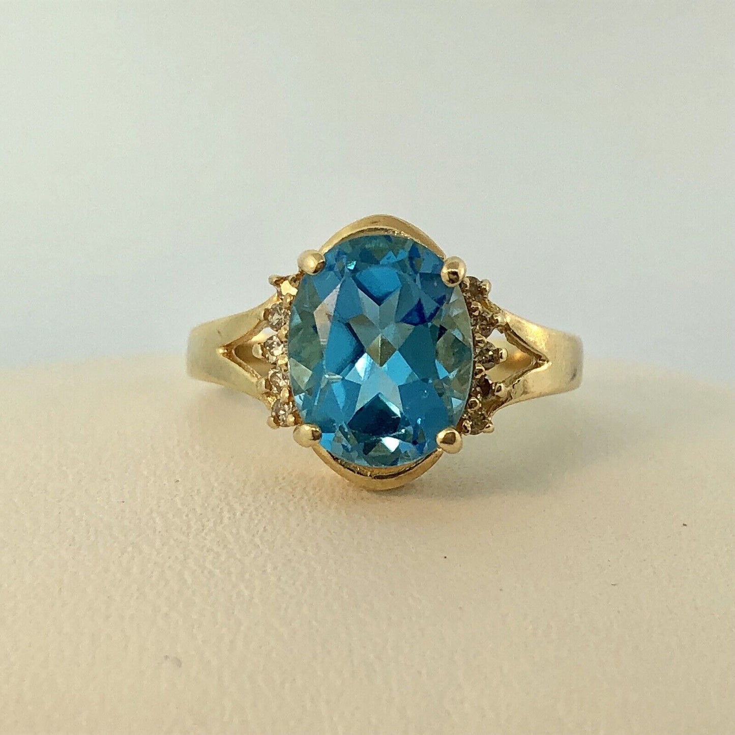 14K Yellow Gold London Blue Topaz Diamond December Anniversary Cocktail Ring