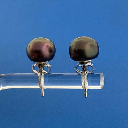 Designer 925 Sterling Silver Burgundy Wine Brown Pearl  10 mm Stud Earrings