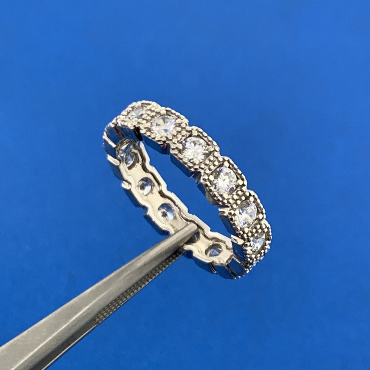 Designer 925 Sterling Silver Cubic Zirconia CZ Eternity Stackable Band Ring