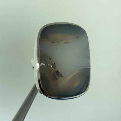 Retro 925 Sterling Silver Rectangle Banded Agate Statement Cocktail Ring