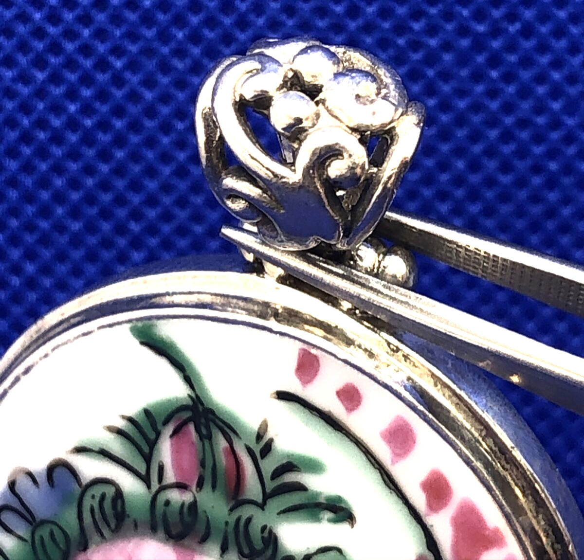 Designer Japanese 925 Sterling Silver Round Porcelain Hand Painted Pendant