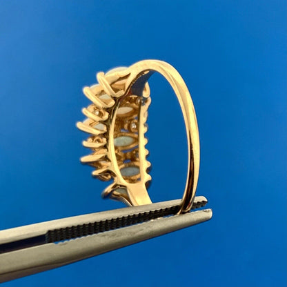 14K Yellow Gold Marquise Opal Diamond Accented Waterfall Cocktail Ring