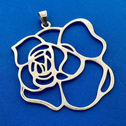 Estate FAS 925 Sterling Silver Rose Flower Bouquet Cut Out Statement Pendant