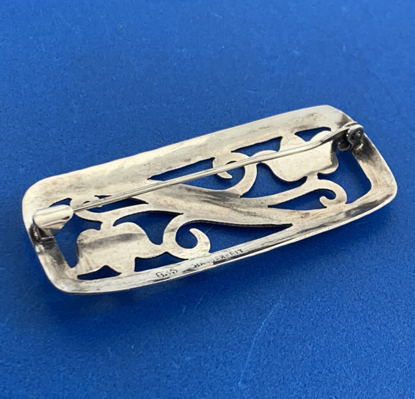 1940's Handarbeit Germany 835 Fine Silver Floral Scroll Cutout Antique Pin Brooc