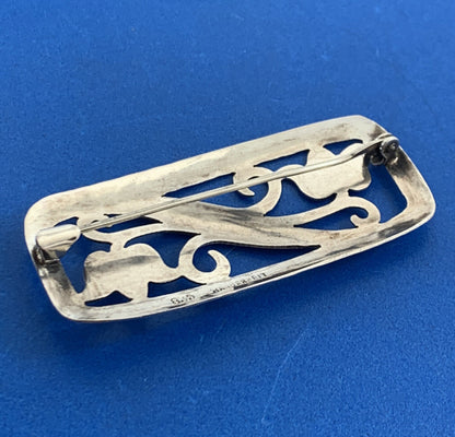 1940's Handarbeit Germany 835 Fine Silver Floral Scroll Cutout Antique Pin Brooc