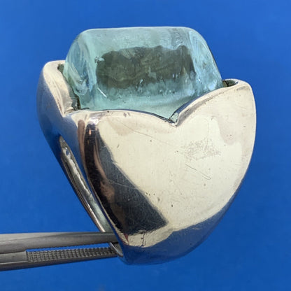 Designer Italy 925 Sterling Silver Bottle Art Glass Wide Statement Dome Ring