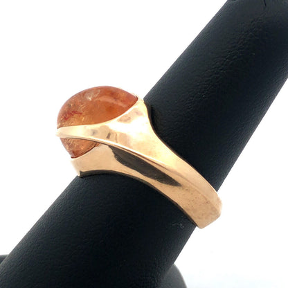 Vintage Designer 14K Yellow Gold Oval Cabochon Citrine Modernist Retro Ring