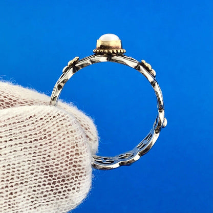 Stunning Sterling Silver 925 Mabe White Pearl Openwork Wavy Ring Size 9.25