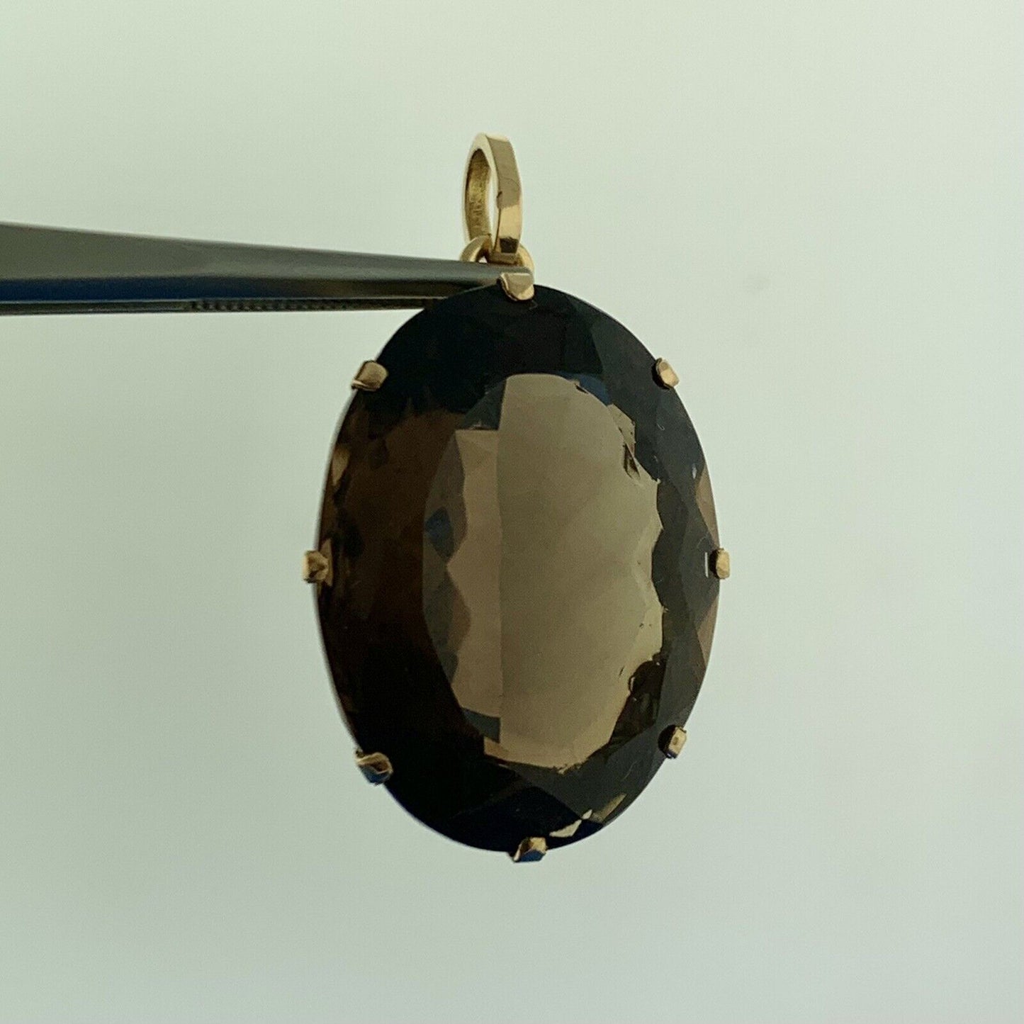 Gorgeous 18k Yellow Gold Large Oval Cut Smoky Quartz Dangle Pendant
