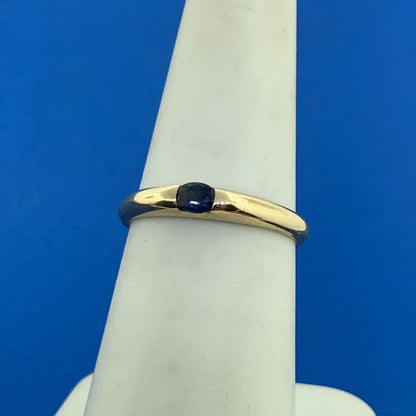 14K Yellow Gold Estate Oval Blue Sapphire Size 6.75 Stackable Band Ring