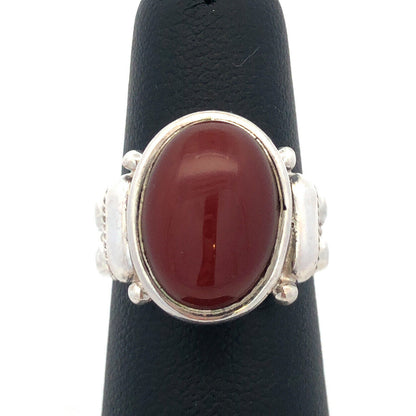 Designer BA 925 Sterling Silver Oval Red Carnelian Textured Statement Ring