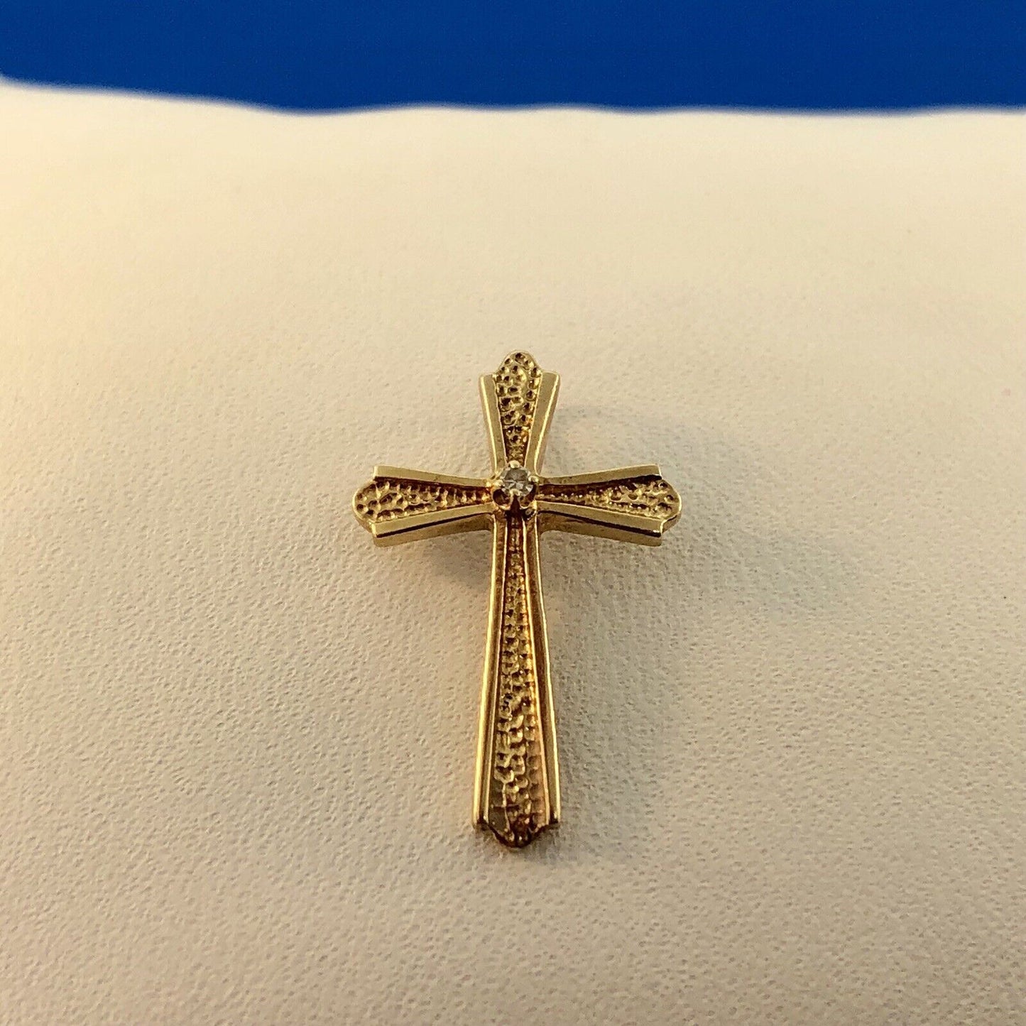 Classic 14K Yellow Gold Diamond Textured Polished Cross Easter Communion Pendant
