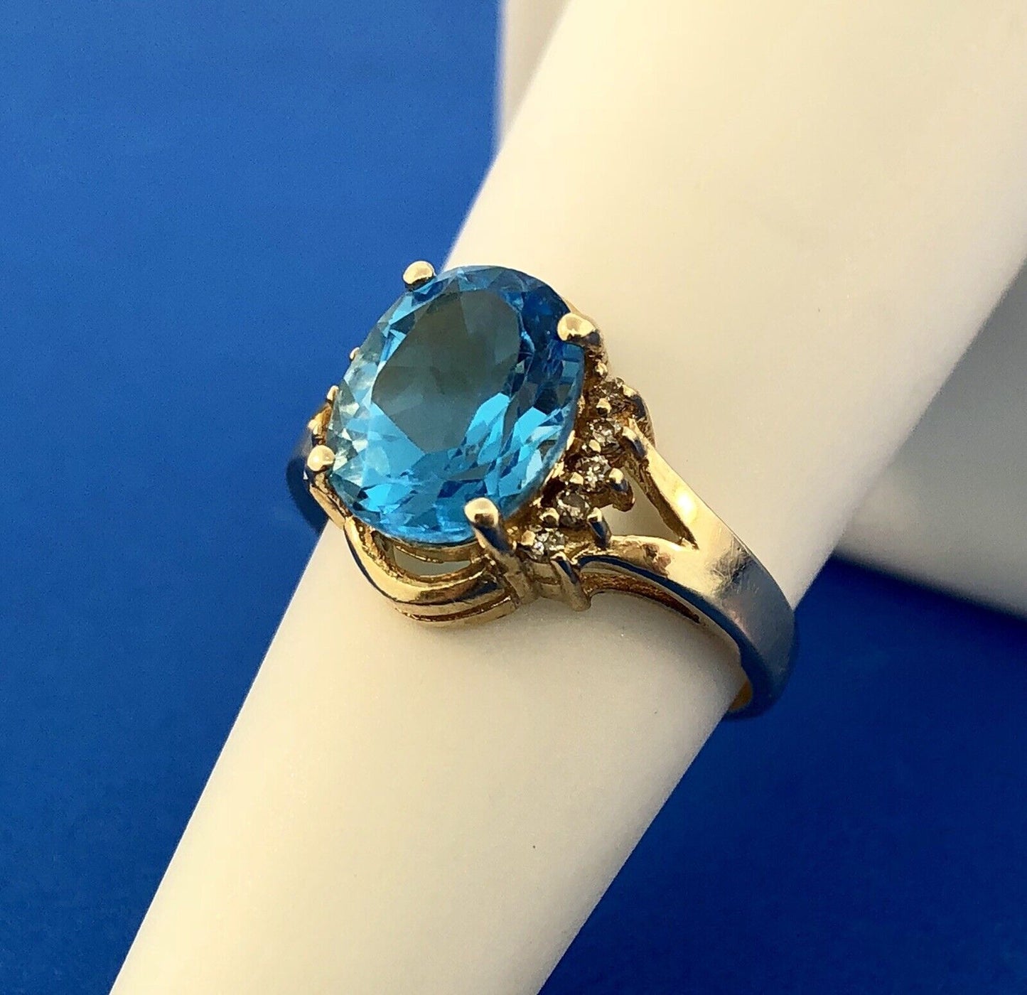 14K Yellow Gold London Blue Topaz Diamond December Anniversary Cocktail Ring