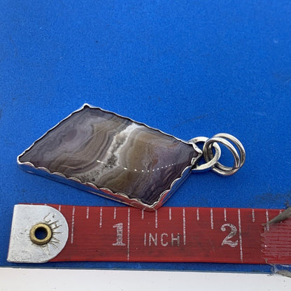 Artisan Sterling Silver Purple Banded Agate Quartz Statement Rectangle Pendant