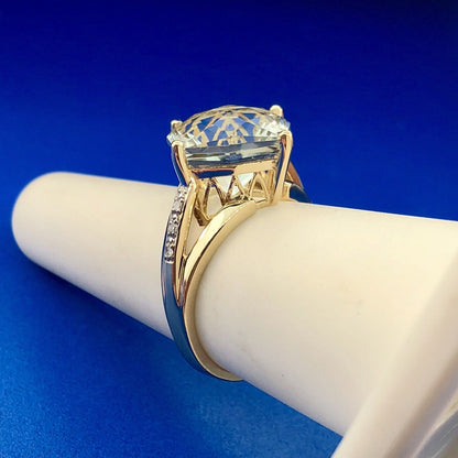 Designer 14K Yellow Gold Green Amethyst Prasiolite Diamond Accent Statement Ring