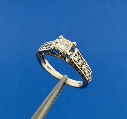 Designer 14K White Gold Princess Diamond Solitaire Accented Engagement Ring