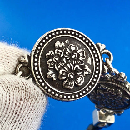 Designer Brighton Silver Toned Black White Rhinestone Floral 8" Bracelet