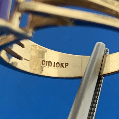 Designer CID 10k Yellow Gold Emerald Cut Purple Amethyst Regal Ring Size 6.75