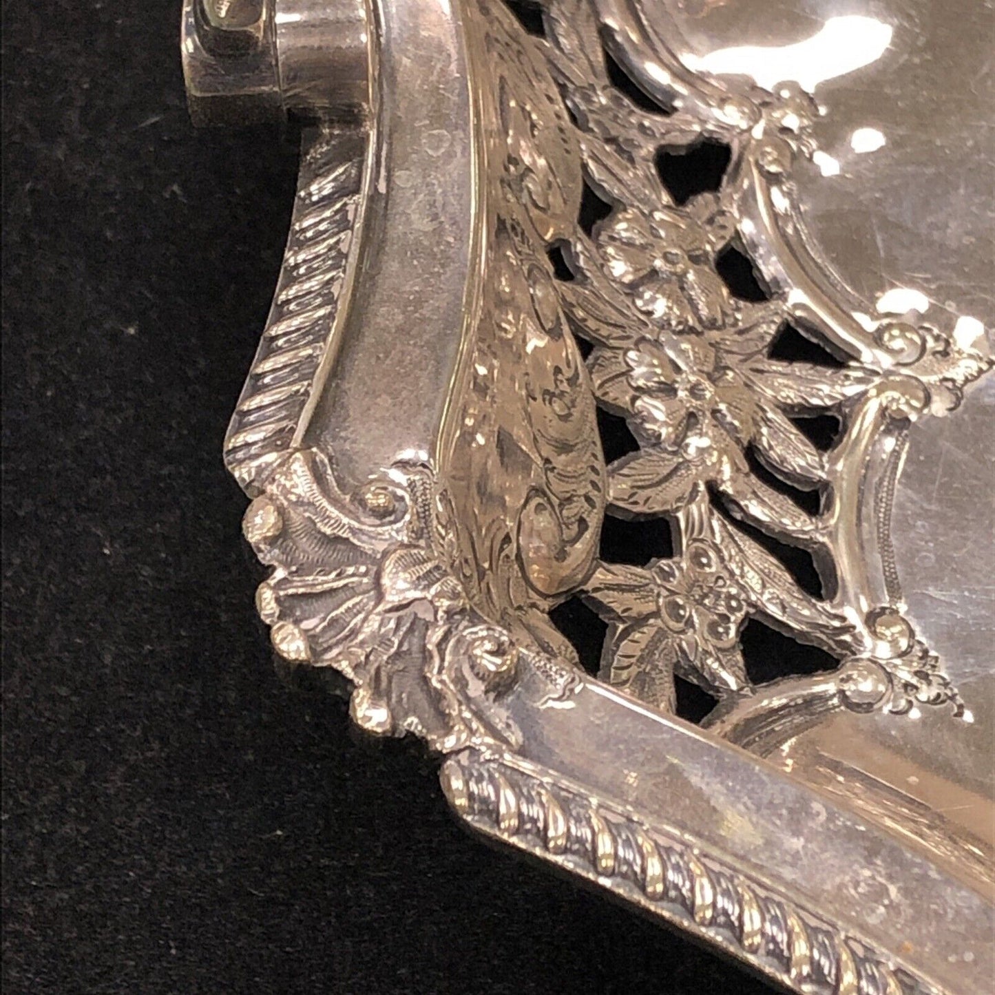 Antique Ledsam & Vale L & Co Silver Plate Floral Open Work Handled Brides Basket