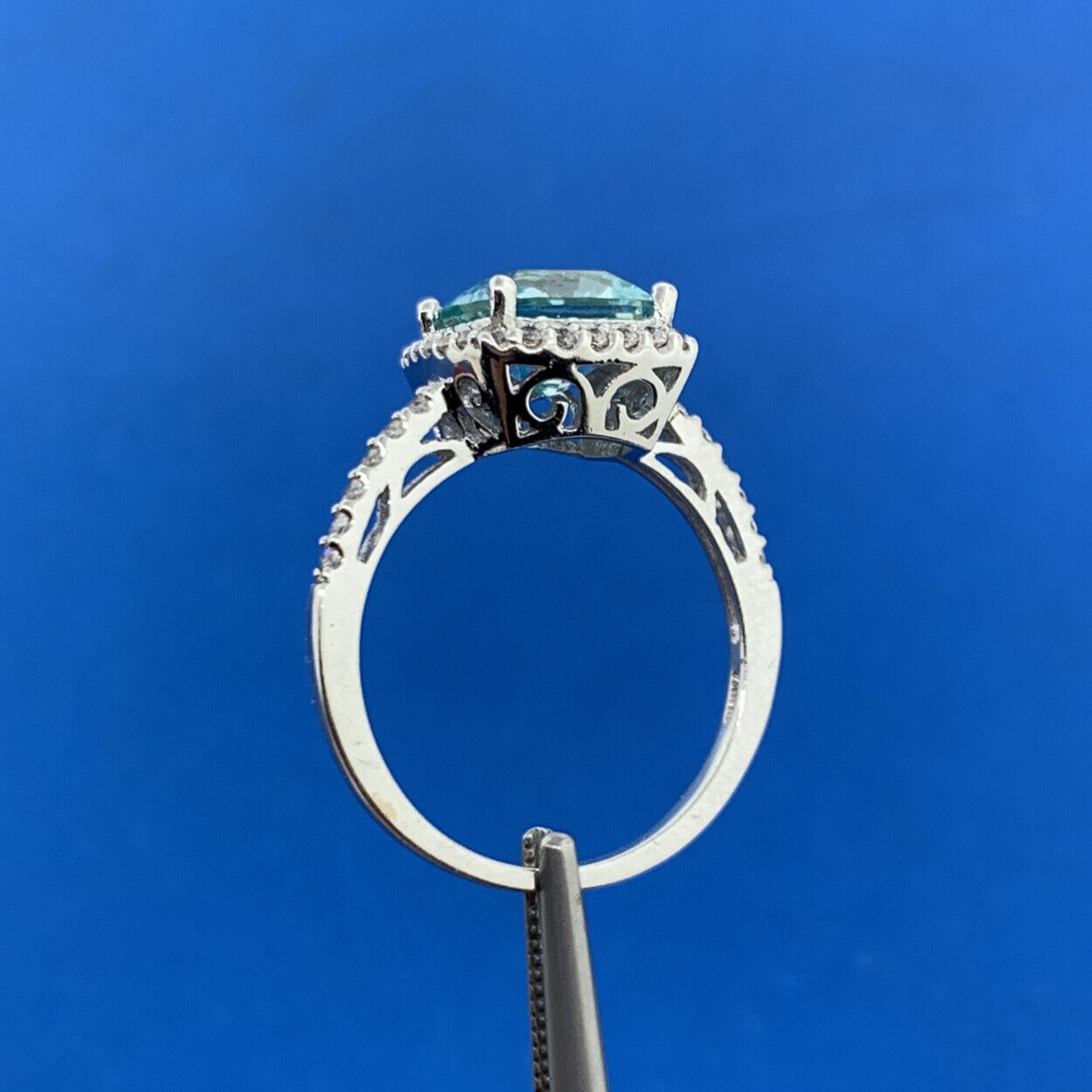 Designer SW China Sterling Silver Tourmaline Cubic Zirconia Halo Cocktail Ring