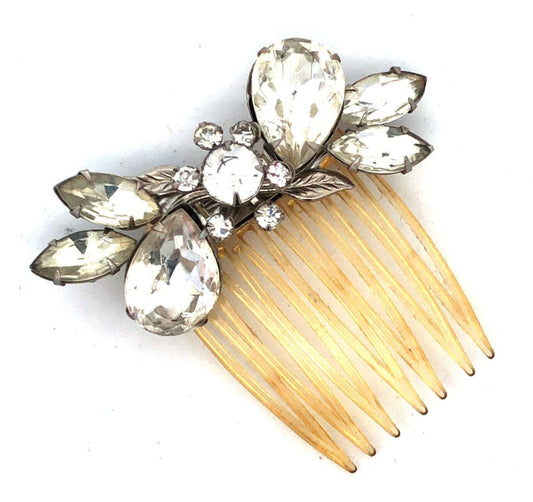 Vintage Silver Tone Multi Rhinestone Decorative Plastic Hair Clip Comb