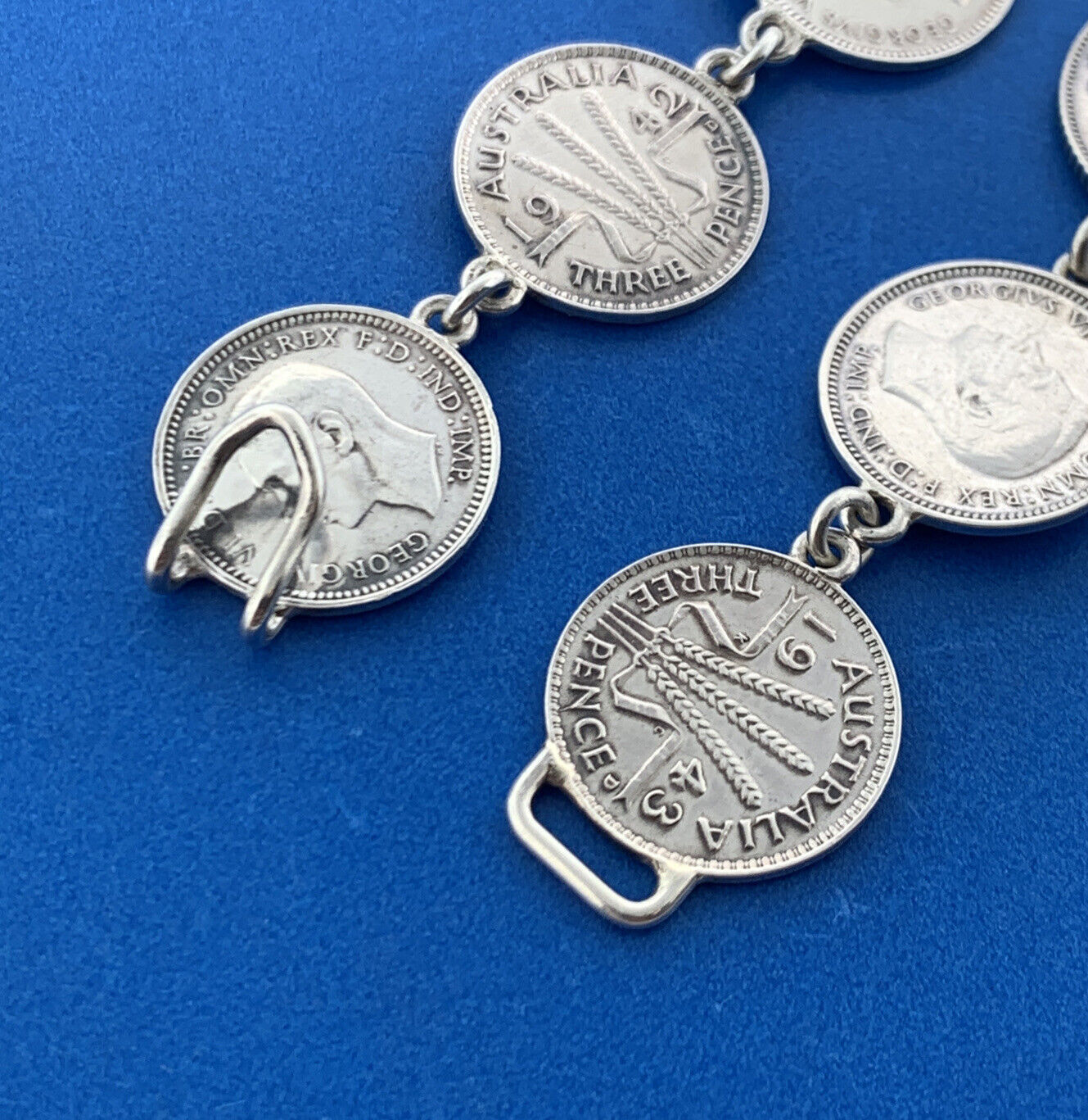 Vintage 1942-1943 Great Britain Australia 3 Pence 6 Pence Shilling Coin Bracelet