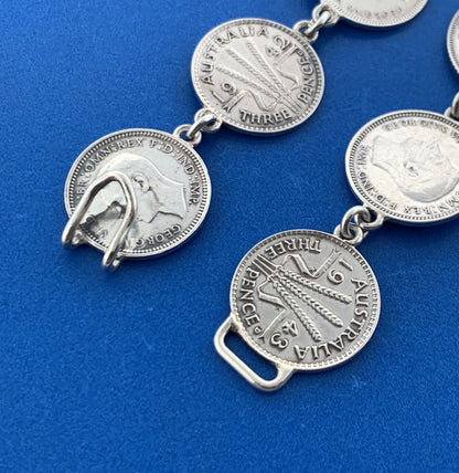 Vintage 1942-1943 Great Britain Australia 3 Pence 6 Pence Shilling Coin Bracelet