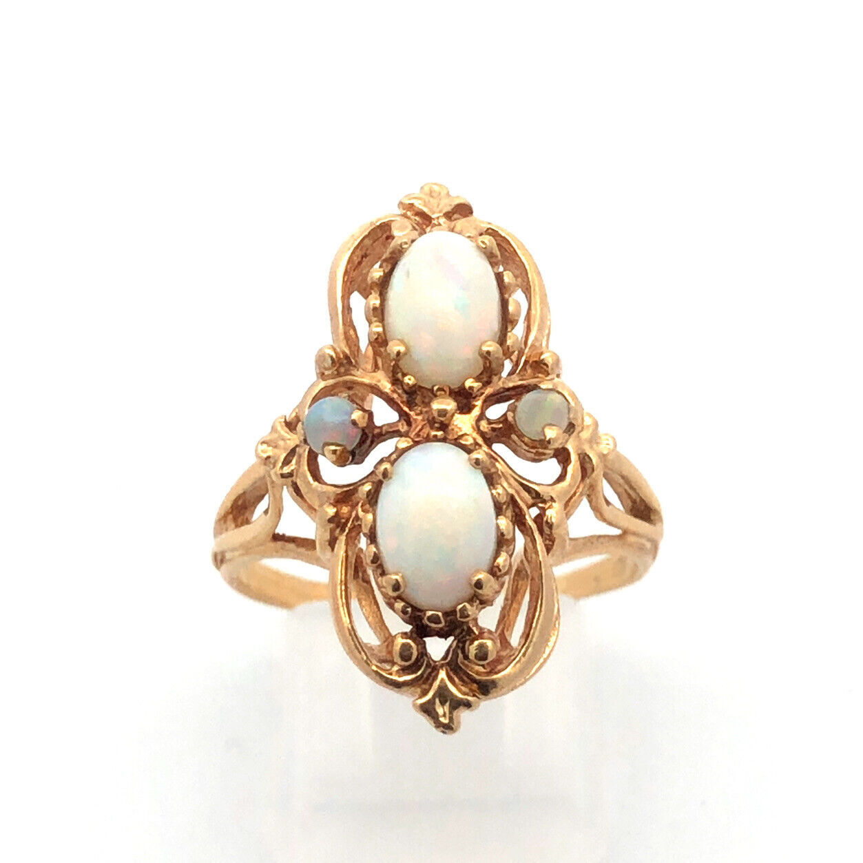 Vintage Art Deco Design 10K Yellow Gold Opal Statement Cocktail Ring
