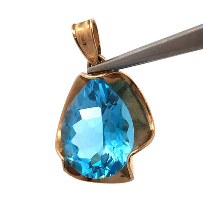 Designer CID 10K Yellow Gold Pear London Blue Topaz Statement Pendant