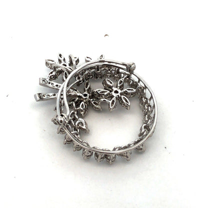 Vintage 14K White Gold Round Marquise Diamond Round Flower Pendant Pin Brooch