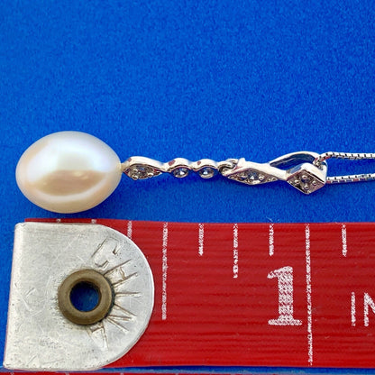 Designer AJ 14K White Gold Diamond Pearl Bridal Pendnat June Wedding Necklace