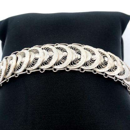Designer 925 Sterling Silver Round Disc Panel Filigree Detail Toggle Bracelet