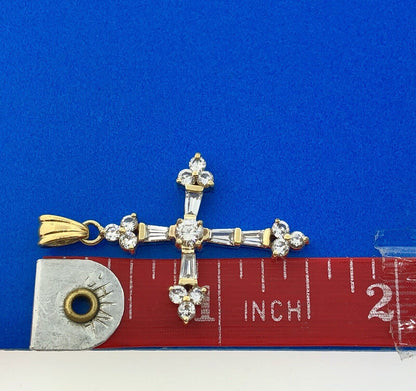 Vermeil 925 Sterling Silver Cubic Zirconia CZ Statement Cross Religious Pendant