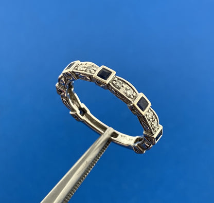 Gorgeous 14k White Gold Round Cut Diamond Princess Blue Sapphire Ring Size 7